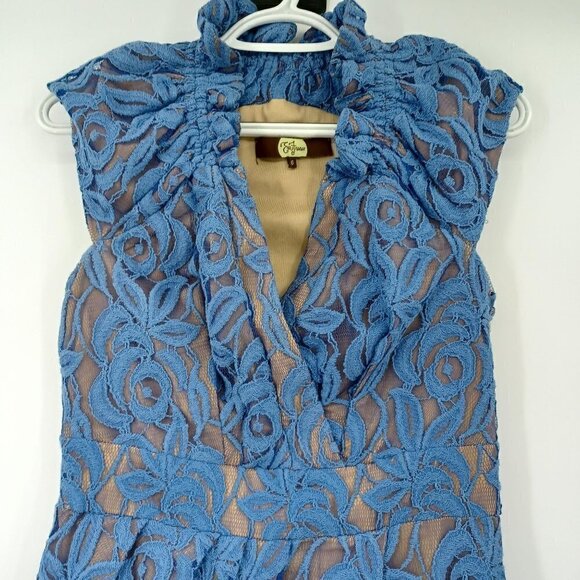 Eva Franco Blue Lace Sheath Dress Women's 6 Mini Pleated Party Formal Event - Picture 4 of 11